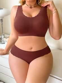 Plus Size 2pcs Casual Solid Color Minimalist Underwear Set