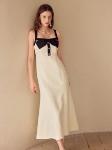 MOTF PREMIUM VESTIDO DE CORTE BIES CON DECORACIÓN DE LAZO - Blanco y Negro - Ver 2