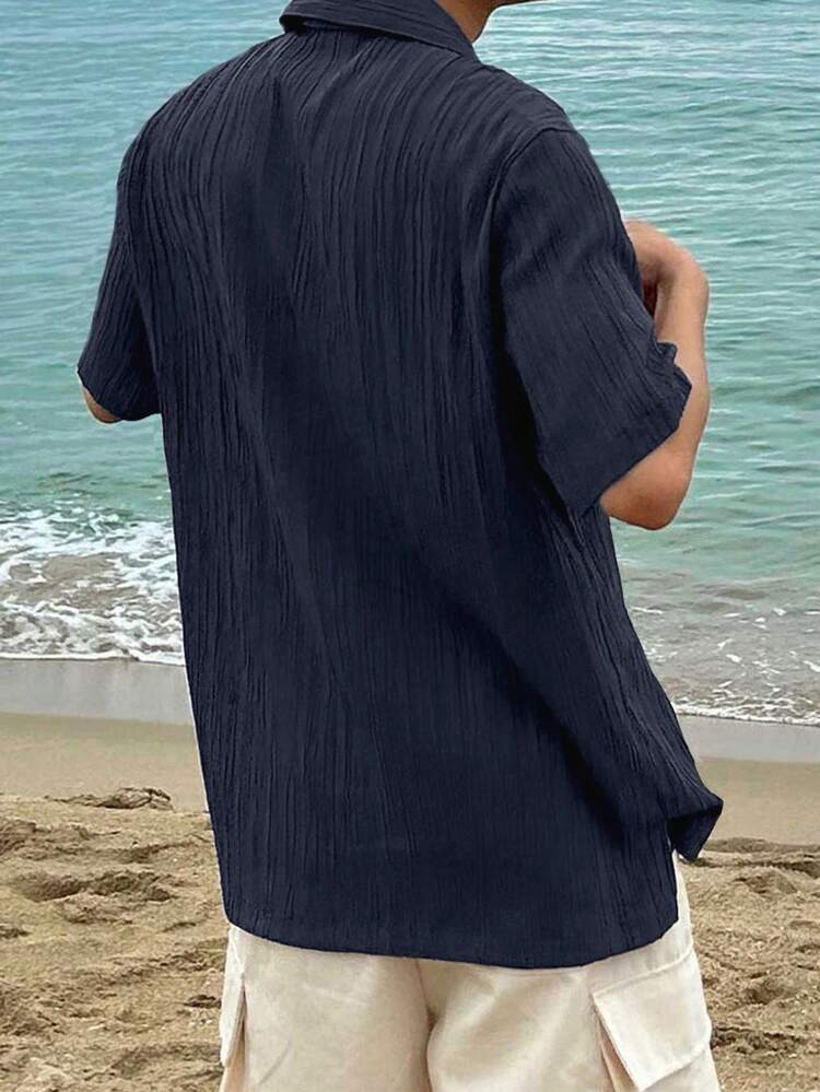 Men's Solid Color Short Sleeve Casual Shirt, Summer Vacation