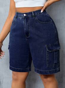 SHEIN SXY 大码牛仔短裤，简约时尚，日常休闲装