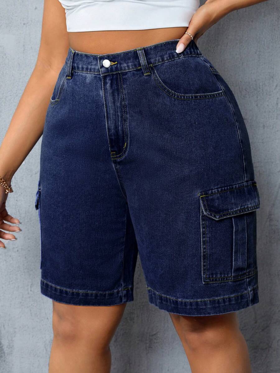 SHEIN SXY 大码牛仔短裤，简约时尚，日常休闲装