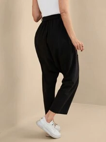 EMERY ROSE Women's Solid Color Casual Loose Knotted Waist Harem Pants Fall Cloth For Women - Black - View 2