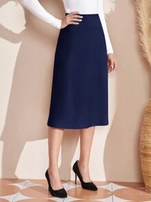 EMERY ROSE Women Plain Solid Color Minimalist Casual Everyday A-Line Skirt - Blue - View 5