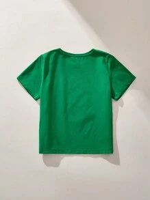 SHEIN 年轻男孩休闲简约风格 T 恤，日常穿着 - 綠色 - 查看 2