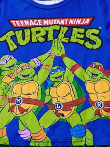 TEENAGE MUTANT NINJA TURTLES | SHEIN 2pcs/Set Young Boy Cartoon Tie-Dye T-Shirt And Blue Cartoon Turtle Printed T-Shirt, Casual Suitable For All Seasons - Multicolor - View 4