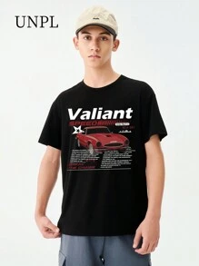 SHEIN Tween Boys Crew Neck Short Sleeve Racing Car Printed Print T-Shirt - Black - View 1