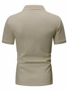 Manfinity Homme 男士休闲日常风，INS 短袖 Polo 衫，采用几何纹理提花针织面料。配有纽扣门襟，是夏威夷海滩度假、音乐节以及日常穿着的理想之选，也适合度假/派对穿着。 - 駝色 - 查看 4