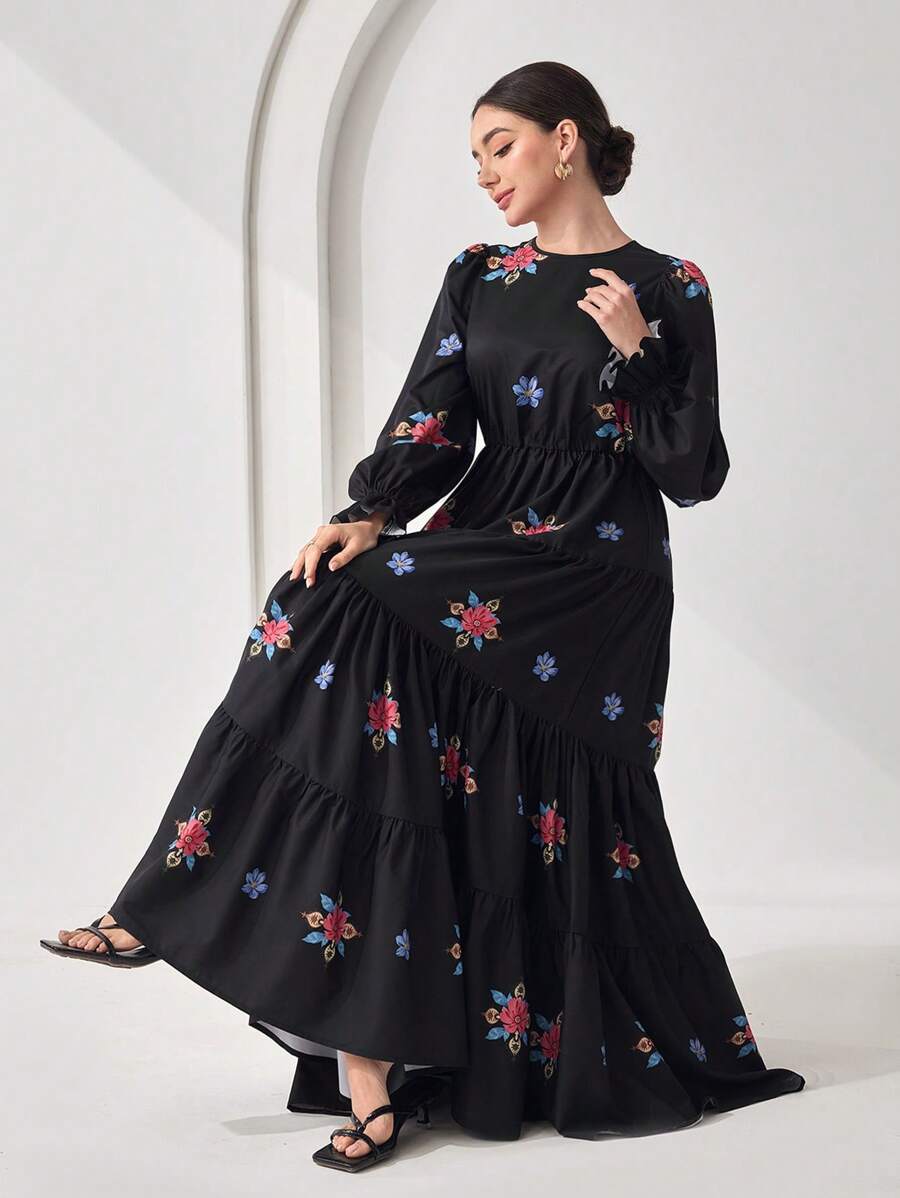 Veilorie 女士阿拉伯风格简约休闲日常连衣裙 - 彩色 - 查看 1