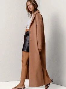 Aralina Classic Camel Double-Breasted Longline Formal Coat - Blue - View 1