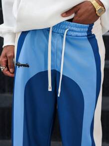 PAVTROS Pantaloni della tuta casual da uomo con vita regolabile, dettagli in contrasto di cucitura, abbigliamento primaverile ed estivo, idea regalo per il fidanzato - Blu - Visualizzare 3