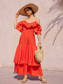 Aveloria Rosie 法式浪漫花朵荷叶边下摆无袖宽松连衣裙，优雅假日风格，波西米亚风度假时尚风格，适合夏季春秋季