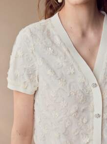 MOTF 花卉图案前排纽扣衬衫 - 米色 - 查看 2