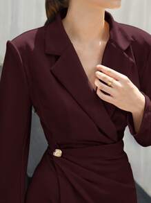 BizChic Women's Autumn Lapel Wrap Dress, Casual Urban Commute Minimalist Fashion Basic Business Casual Outfit, Office Lady Formal Concert Dignified Dress