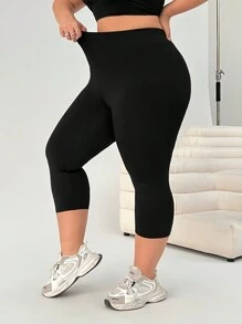 Solflare 黑色加大码女士健身服、七分紧身裤、春夏装 - 黑色 - 查看 5