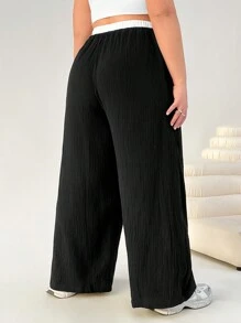 SHEIN EZwear Plus Size High Waist Black & White Contrast Palazzo Pants,Spring Summer Clothes - Black and White - View 2