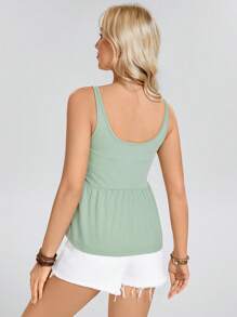 SHEIN LUNE Camiseta con tirantes para mujer con volante en el bajo y apertura con botones en la parte delantera para usar en la playa - verde menta - Ver 2