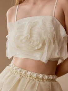 MOTF PREMIUM STEREO FLORAL CROP CAMI TOP - Khaki - View 2