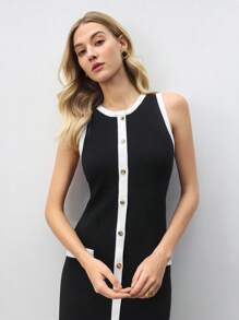 BizChic Women's Black & White Contrast Color Casual Everyday Dress, Minimalist Design For Work