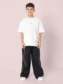 SUMWON 青少年男孩都市街头风芝加哥T恤，运动字母印花设计，休闲运动夏季度假时尚T恤 - 白色 - 查看 3