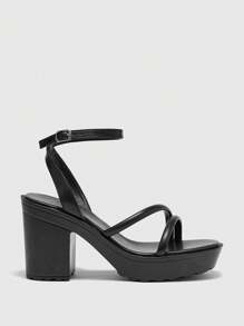 CUCCOO BIZCHIC Women's Fashionable Black Ankle Strap Minimalist Chunky Heel Comfortable Sandals, Suitable For Commuting, Date, Party, Holiday Spring Shoes Spring Break Easter - Black - View 6