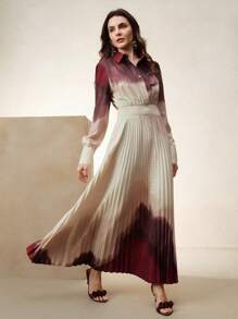 Anewsta Elaire 女士扎染百褶腰优雅衬衫裙，女士春季服装