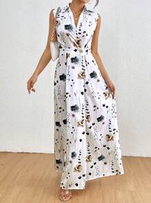 SHEIN Clasi Vestido largo de verano sin mangas con estampado floral informal para mujeres