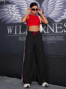 SHEIN Cottnline ELASTICAL WAISTED STRIPED SIDED SWEATPANT - Multicolor - View 4