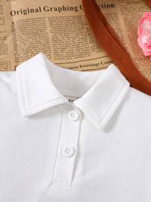 2pcs/Set Baby Girl Spring&Summer Street Style ,Pure Cplor Polo Top&Imitate Leather Skirt - Black and White - View 6