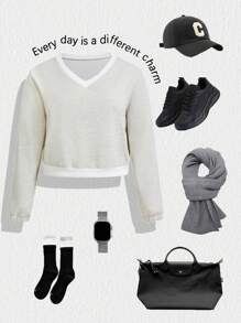 Easithlete Plus Size Women Contrast Color Block Casual Sporty Sweatshirt - Black - View 1