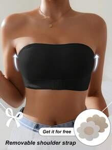Women Strapless And Underwire-Free Convertible Bandeau Bra Set With Front Closure, Pushup And Includes Invisible Shoulder Straps & Nipple Covers, 3pcs/Set