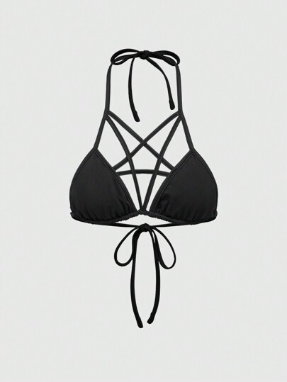 Goth Women's Neck Wrap Five-Pointed Star Cord Lace-Up Triangle Crop Top, Outerwear