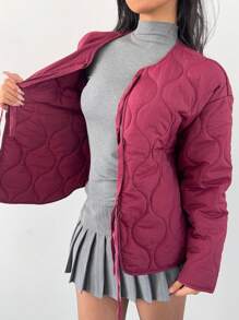 Aloruh 女士圆领系带酒红色休闲保暖棉服，秋冬 - 酒紅色 - 查看 4