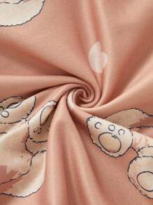 Tween Girls Cute Cartoon Print Pajama Set With Round Neck T-Shirt And Shorts - Black - View 6