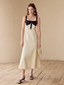 MOTF PREMIUM VESTIDO DE CORTE BIES CON DECORACIÓN DE LAZO - Blanco y Negro - Ver 5