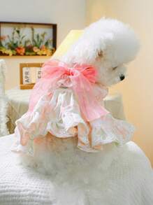 PETSIN 1pc Pet Dog/Cat Sweet Romantic Lace Patchwork Puff Sleeve Princess Dress - Pink - View 5