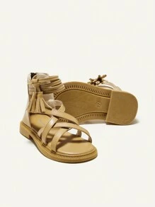 Cozy Pixies 嬰幼兒女孩時尚舒適夏季羅馬風格平底涼鞋 - 棕色 - 查看 2