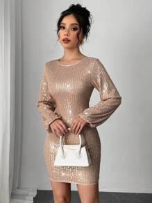 Chiquease Apricot Regular Sleeve Cocktail Party Bodycon Dress - Apricot - View 4