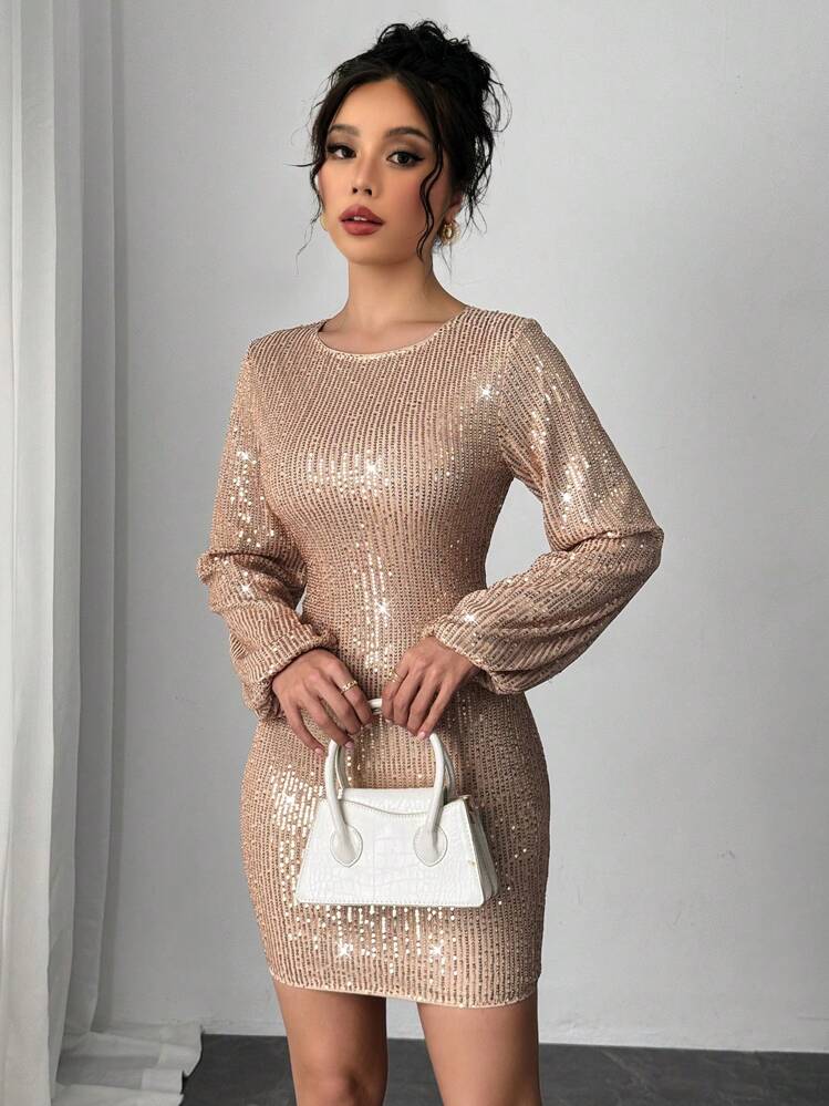 Chiquease 杏色常规袖鸡尾酒会紧身连衣裙 - 杏色 - 查看 4