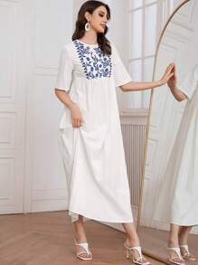 Al Najma 阿拉伯风格简约休闲短袖套装，时尚日常穿着 - 白色 - 查看 3