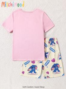 2 件装 少女可爱垂耳蓝兔图案印花紧身衣上衣和短裤睡衣套装 - 彩色 - 查看 2