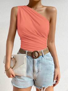 SHEIN Unity Women Solid Color Sleeveless Ruched Camisole - Watermelon Pink - View 5