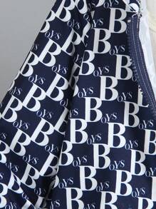 SHEIN 2 件套年轻男孩数字英文字母印花拉链夹克和运动裤，适合返校季、秋冬季、万圣节、圣诞节 - 寶藍色 - 查看 4