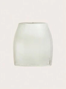 SHEIN ICON 大码休闲纯色日常半身裙 - 米色 - 查看 1