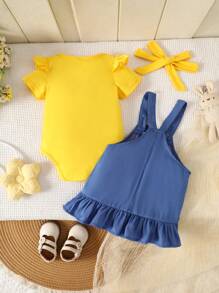 Baby Mädchen Bodysuit & Latz-Rock & Haarband