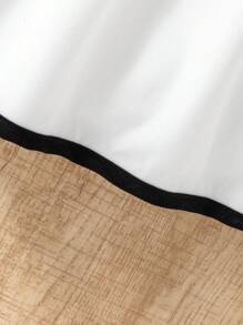 Vestido minimalista elegante de contraste de color negro y blanco para niña con gran lazo removible y correa de - Blanco - Ver 6