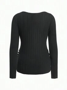 SHEIN 3 piezas Camiseta de punto acanalado de cuello redondo para maternidad de manga larga - Multicolor - Ver 6