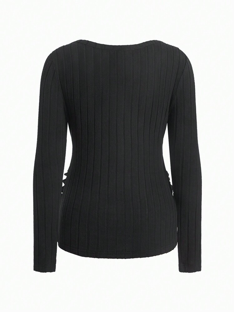 SHEIN 3 piezas Camiseta de punto acanalado de cuello redondo para maternidad de manga larga - Multicolor - Añade 6