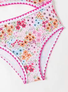 SHEIN Tween Girls Ditsy Floral Printed One-Piece Swimsuit, Cute Vacation Swimwear - Multicolor - View 5