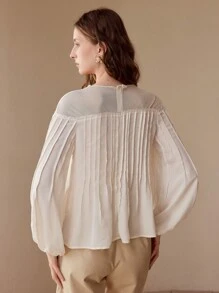 MOTF CONTRAST LACE LANTERN SLEEVE BLOUSE,SPRING/SUMMER