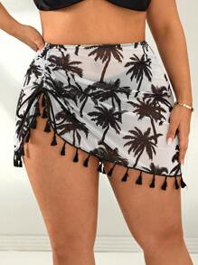 Swim Vcay Plus Size Floral Print Fringe Hem Casual Loose Cover-Up, Suitable For Vacation For Summer Beach Vacation